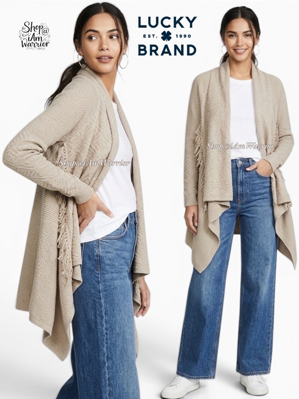 Lucky Brand fringe boho waterfall draped cardigan *shop@iamwarrior